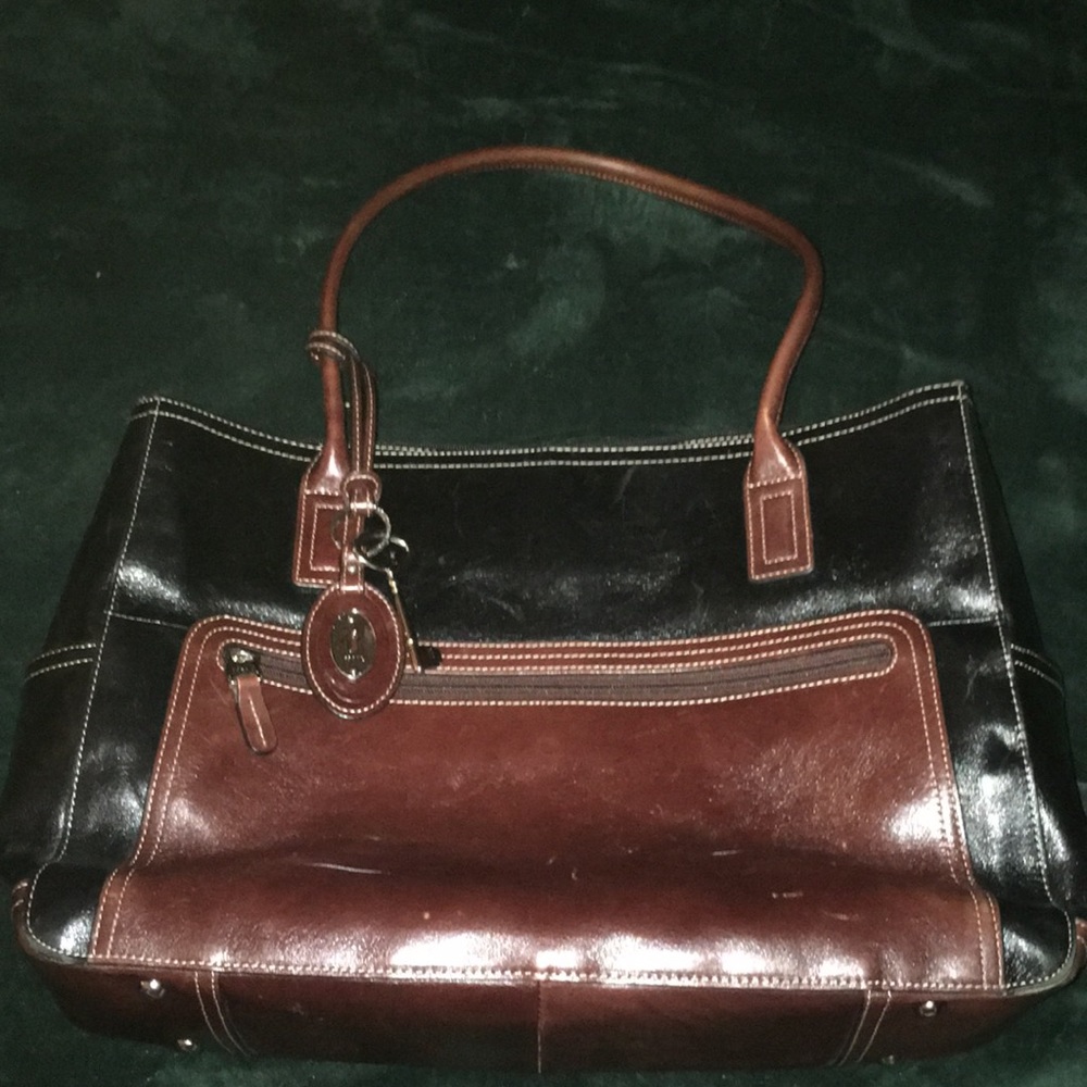 Fossil black and brown leather bag